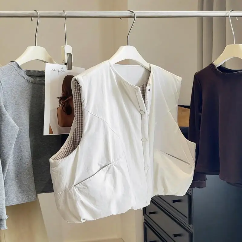 Women's Cotton Padded Jacket Autumn Winter Korean Style Slim Fit Thickened Warm Waist Coat Thick Outdoor Daily Wear Vest Jacket