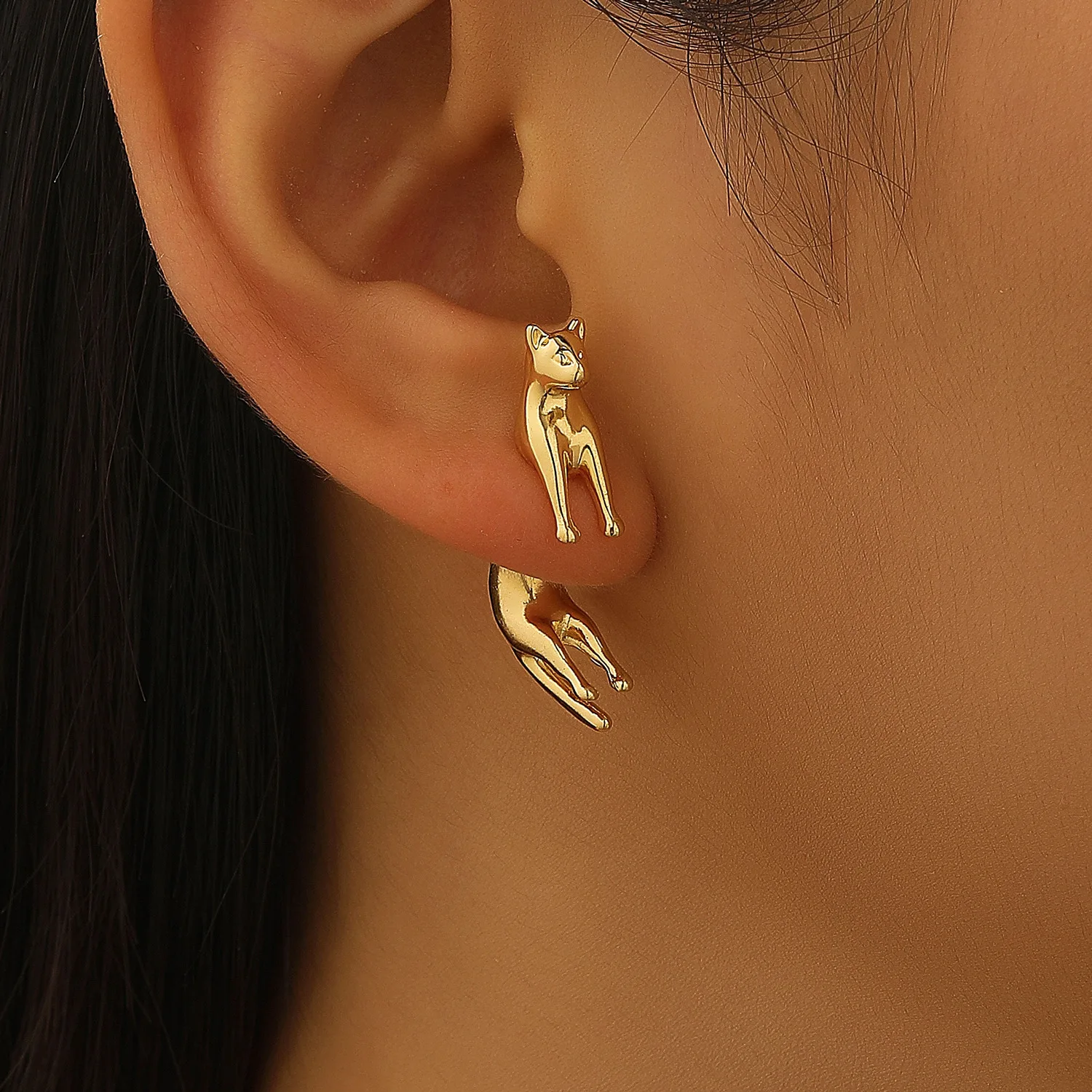 Sweet Cute 3D Cat Design Stud Earrings for Women Stereo Animal Cat Detachable Ear Jewelry Unique Drop Earrings Jewelry Gift