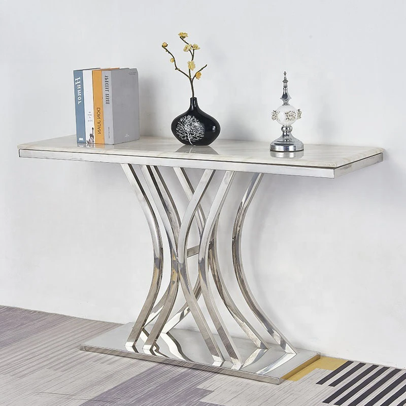 Italian light luxury stainless steel metal entrance table marble slate against the wall entrance table entrance hall entry
