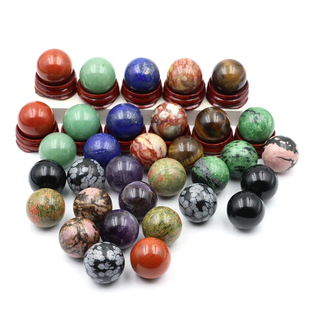 25 مللي متر الحجر الطبيعي كريستال المجال مصقول غلوب الريكي شفاء شقرا الكرة مع قاعدة خشبية ديكور المنزل هدايا رائعة تذكارية #3