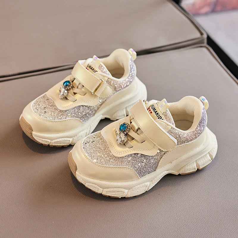 Girls Sneakers 2023 Autumn Baby Kids Fashion Brand Sports Running Chunky Trainers Toddler Glitter Crystal Shoes Soft Platform