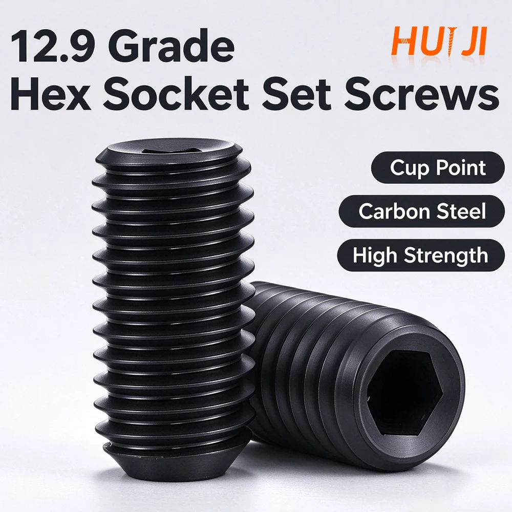 M2 M2.5 M3 M3.5 M4 M5 M6 M8 M10 12.9 Grade Carbon Steel Hex Socket Cup Point Set Screws Metric Allen Grub Screws for Machinery