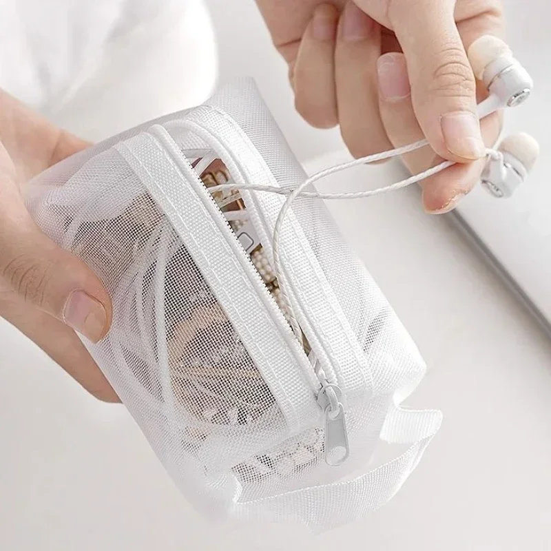 New Transparent Bag Mini Zipper Portable Square Nylon Mesh Coin Purse Large Capacity Key Earphone Organizer Pouch Card Bag