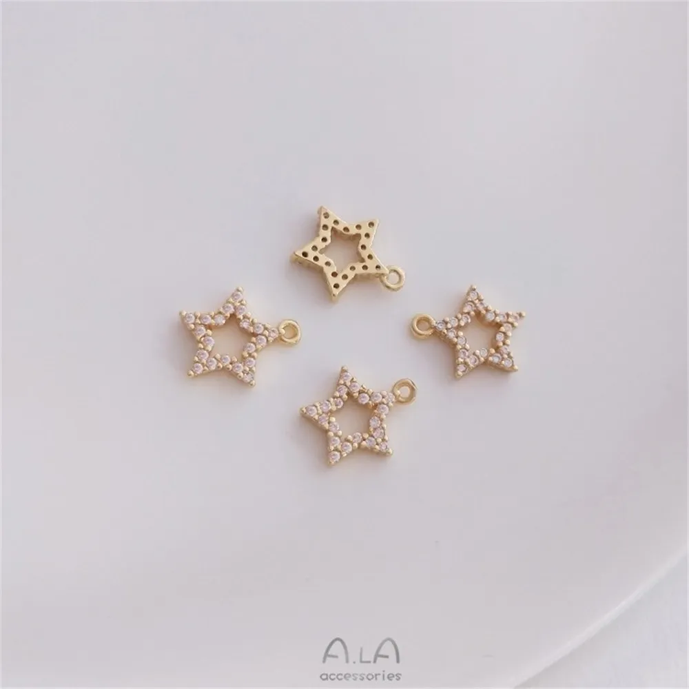 14K Gold-Color Micro-inlaid Zircon Small Pendant Pentagram Moon Peach Heart Crown Dolphin Pendant DIY Jewelry Pendant K276