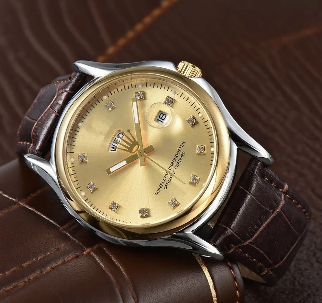 2025年新型自動巻きメンズ腕時計、ビジネス、レジャー、デートに最適、機械式、日付表示、防水、レザーベルト、男性用ギフト