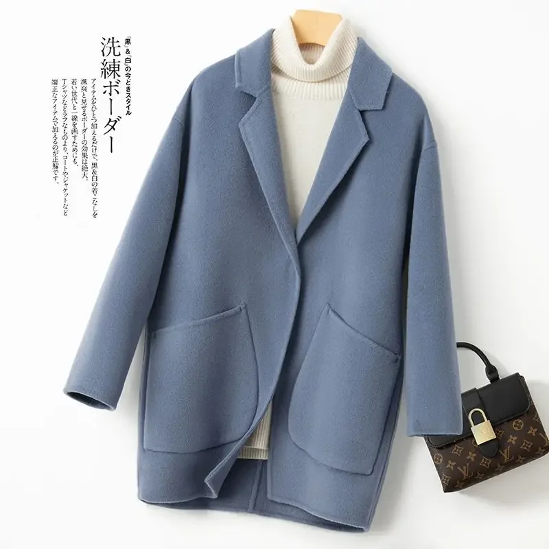 2024 High-Quality Autumn and Winter Double Sided Woolen Coat Women New Fashion Loose Wool Jacket Clothes Female Slim Outerwear