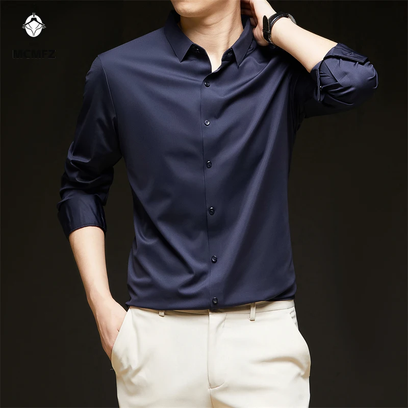 New Men's Business Casual Long Sleeved Solid Color Shirt Wrinkle Resistant Wrinkle Free Comfortable All Season Versatile Top