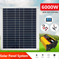 12V to 110V/220V Solar Power System 25W Solar Panel+30A Charge Controller+6000W Modified Sine Wave Inverter Power Generation Kit