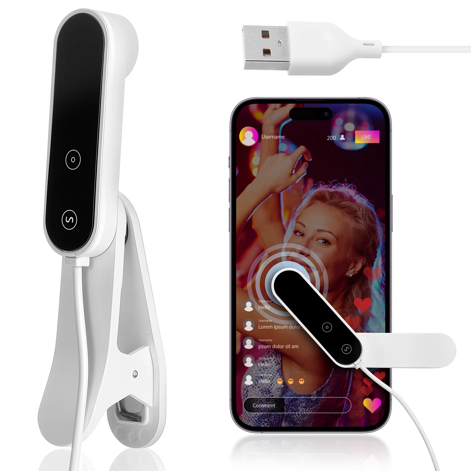 Dispositivo de pantalla Clicker de plástico alimentado por USB para teléfono Tecnología de dedo simulado de respuesta rápida para transmisión y