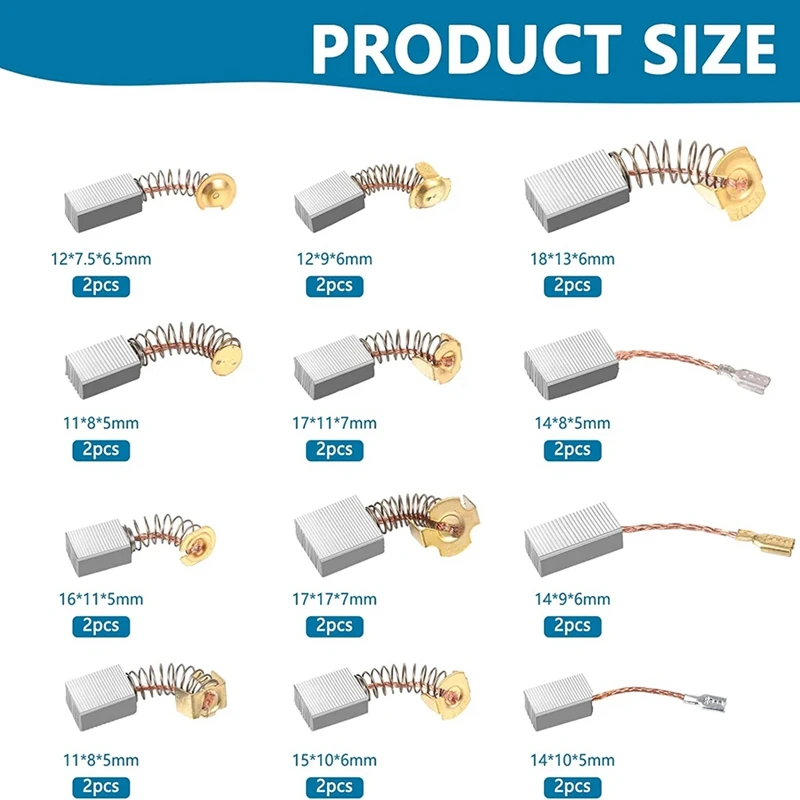 24 قطعة من فرش المحرك الكهربائي، فرش كربون، ملحقات استبدال الطاقة لإصلاح أداة الطاقة 12 مقاسًا مختلفًا