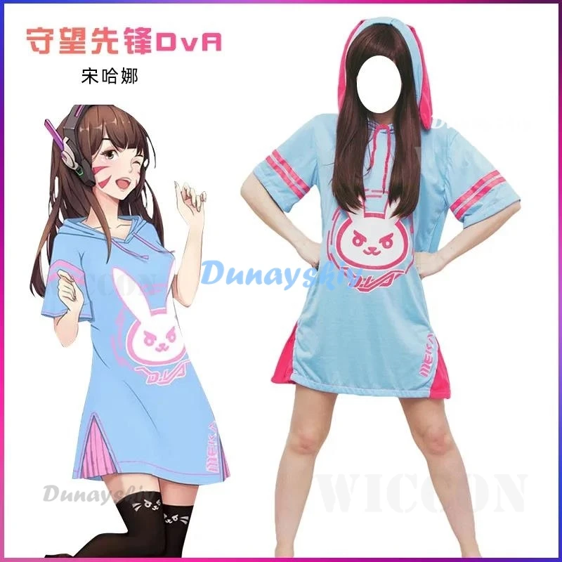 Dva Dress Hot Game Heros Dva Cosplay Overwatch Dva Hoodie Adult Costume Top Pink Blue Long Shirt Dress Cosplay Legend