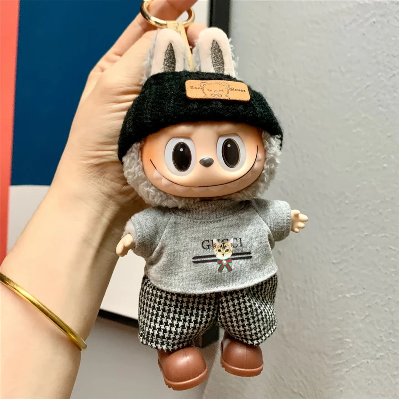 15 17 Cm Voor Labubu Pop Geruite Broek Patroon Outfit Kleding Strik Haar Accessoire Luxe Rok Jurk Kleding Accessoires