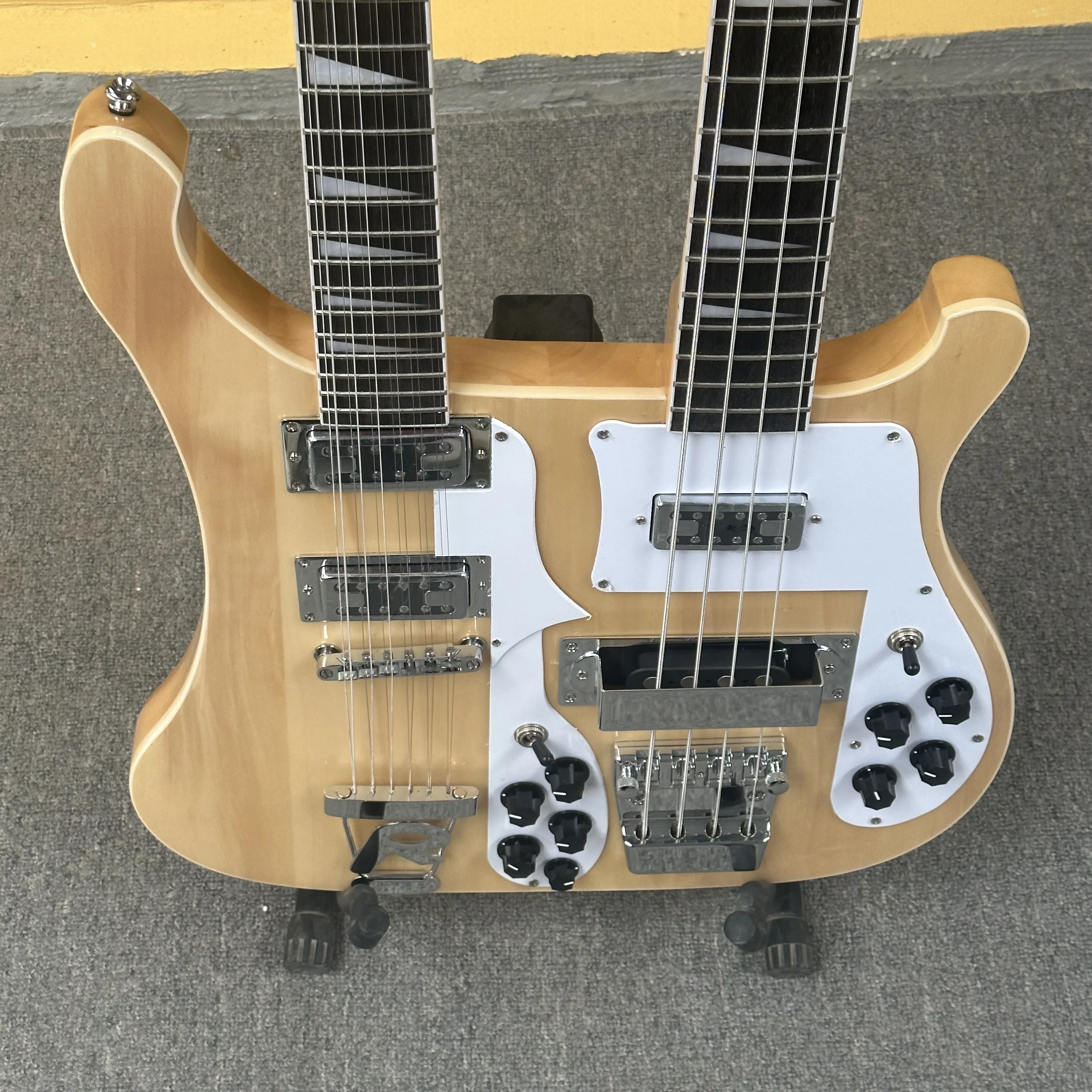 In stock High Quality 12+4 strings guitar and bass Natural color double-ended electric guitars Guitarra Order will be shipped im