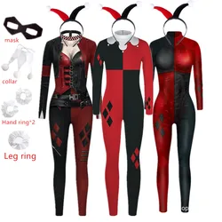 Harleen Quinzel Superhero Jumpsuit for girls Adult Kids Catsuit Sexy Women clown female Cosplay Costumes Halloween Bodysuit