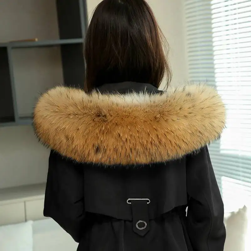 Raccoon Fur Scarf Winter Hood Fur Decor Shawl Natural Fur Gray Collar Raccoon Scarf Large Fur Shawl Large Size Straight Collar