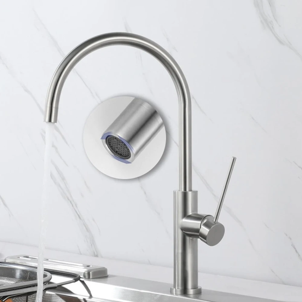 Kitchen Mixer Water 304 Stainless Steel Material 360 Rotation Single Handle Cold & Hot Water Ceramic Valve Core