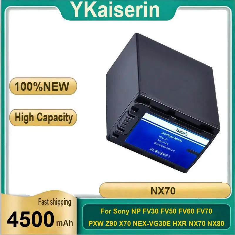 

For Sony NP FV30 FV50 FV60 FV70, Pxw Z90 X70 Nex-VG30E Hxr NX70 NX80 MC80 Video Camera Battery Reliable Power 4500Mah