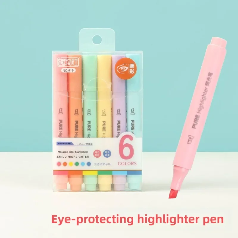 6Pcs/set Pastel Color Macaron Highlighter Pen Marker Pens Fluorescent Pen Drawing Highlighters Cute Stationery School Supplies