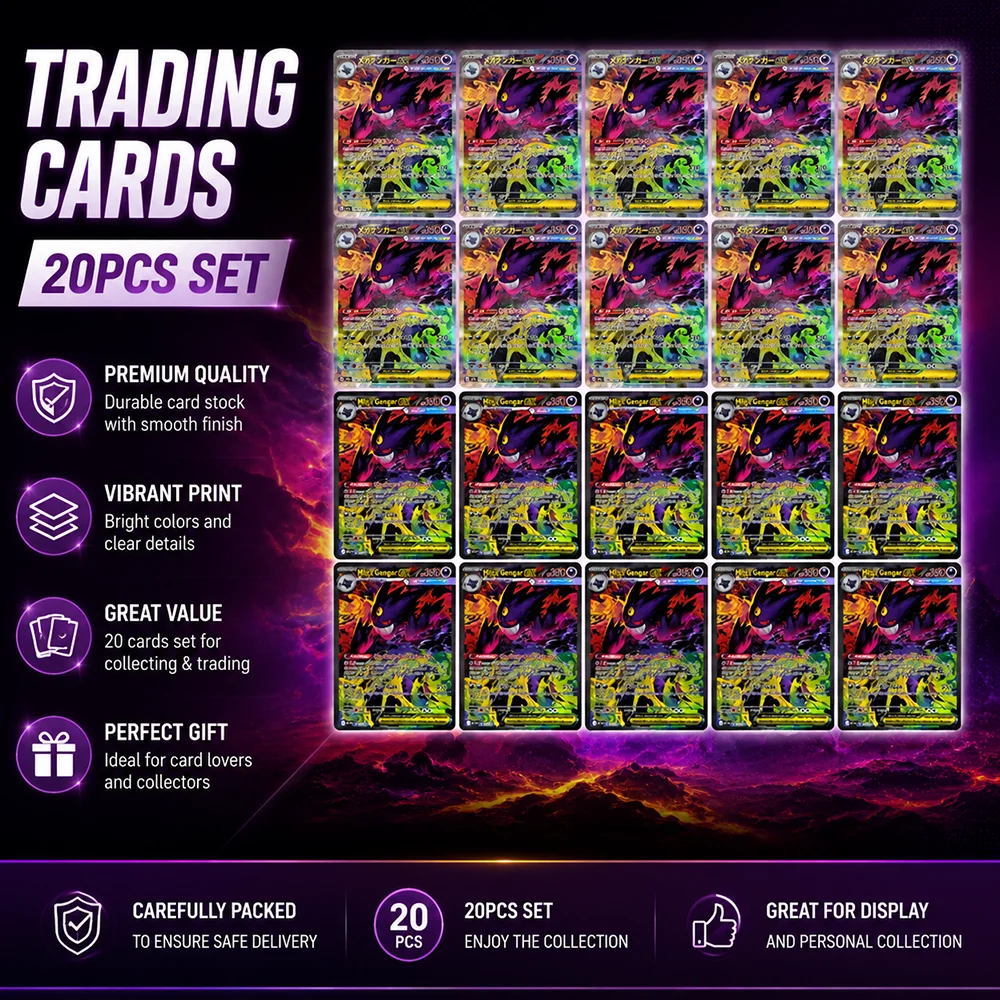 

Anime PTCG 20PCS Mega Gengar GX Trading Card Collection Set Holographic Foil Battle Cards Rare Flash Collector Gift Deck