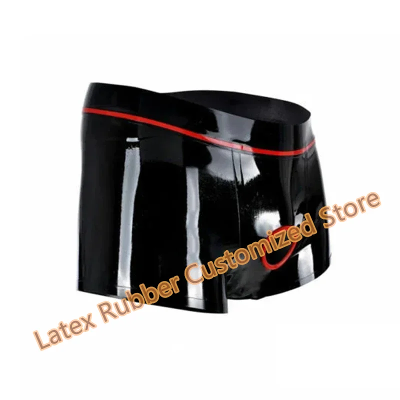 

Handmade Latex Boxer Sexy Rubber Fetish Black with Red with Front Hole Panties Lingerie Underwear Cosplay Costume