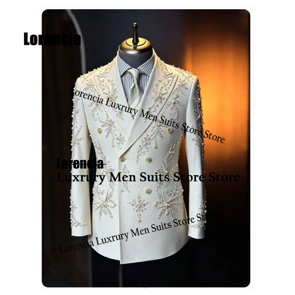 Customized Simple Crystal Men suit Fashion Sequin Gem For Wedidng Groom Male Prom Party Glitter Blazer 2 Pieces Set Tuxedos Slim