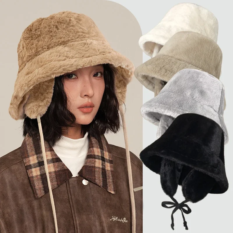 Damen Wintermütze, warm, mit flauschigem Ohrenschutz, Eimerhut, verdicktes Fleece, Plüsch, Reitmütze, kältebeständig, für Herbst und Winter – Detail 1