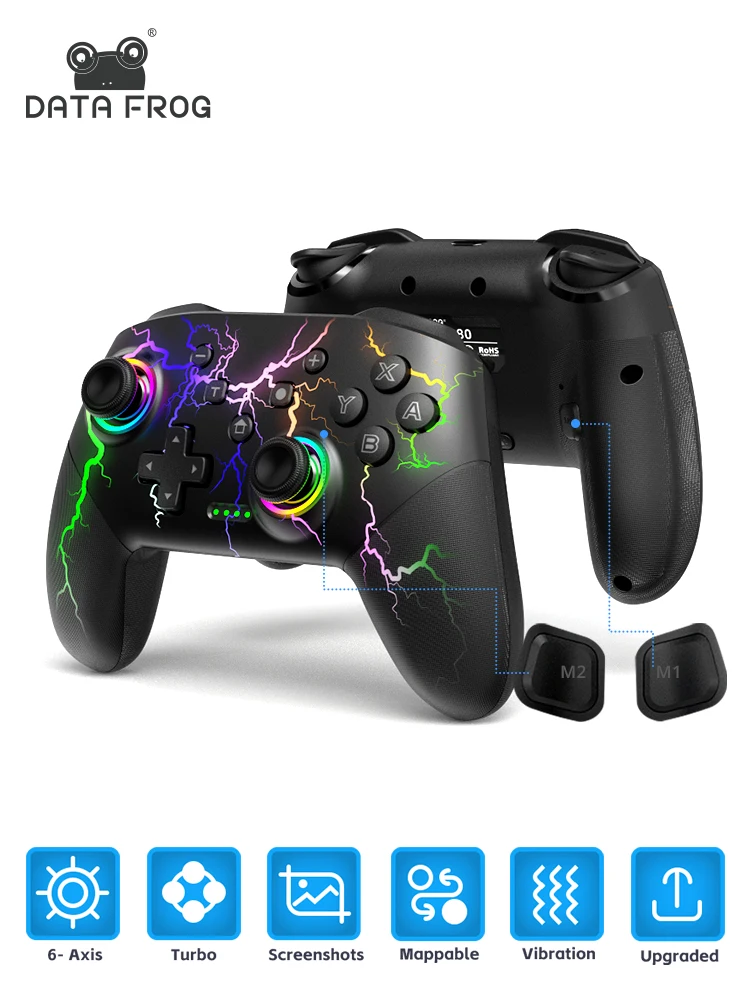 DATA FROG Wireless Controller For Switch OLED/Lite Console Pro Gamepad with 1000Mah Battery Programmable Turbo Function