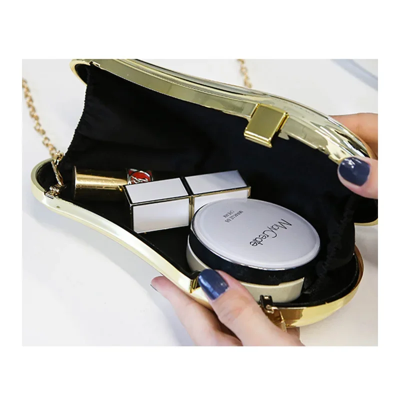 Nice design Gold And Silver Chain Women's Evening Bags 2024 New Bright Mango Shape Shoulder Bag Funny Party Crossbody handbags