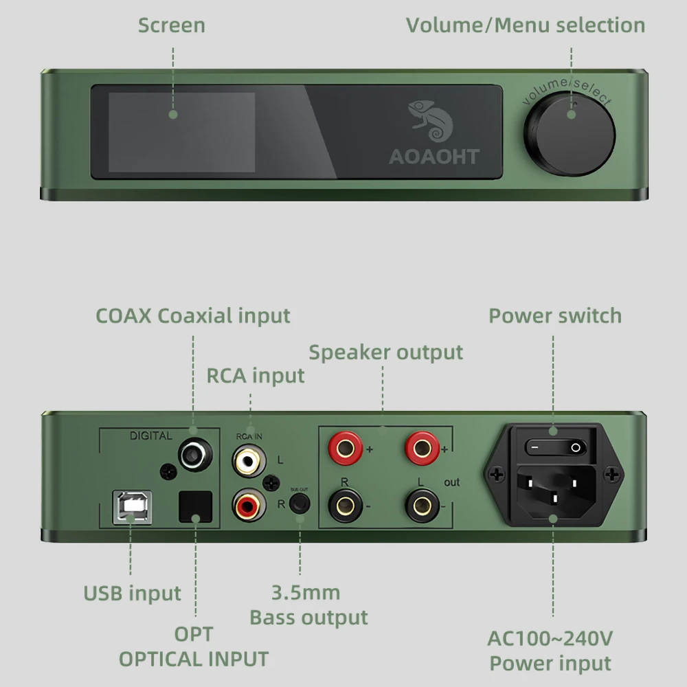 AOAOHT DA1 100W×2 オーディオパワーアンプ クラスD HiFi デジタルアンプ Bluetooth 5.4 LDAC DAC 96Khz XMOS搭載 USB 同軸 光 RCA対応