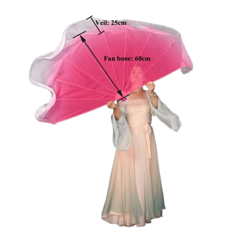 2pcs Fishbone Fan Veil Opening Dance Stage Props Performance Customed Gradient Color Worship Praise Soft Chiffon Large Fans 85cm