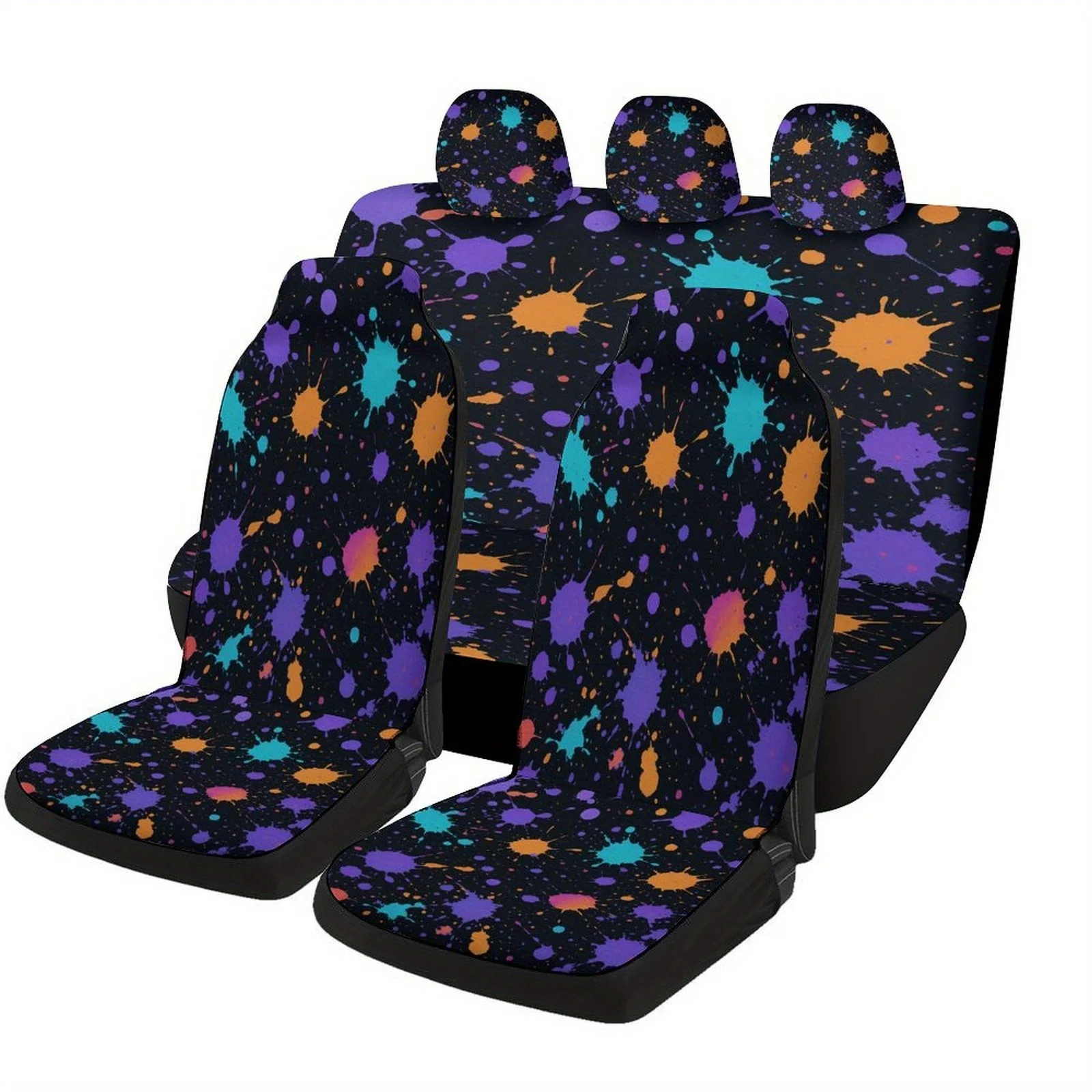 

Colorful Paint Splatter Pattern Designed Car Seat Covers Set For Most Cars, Fashion Personalized Decorative Car Seat Protector C