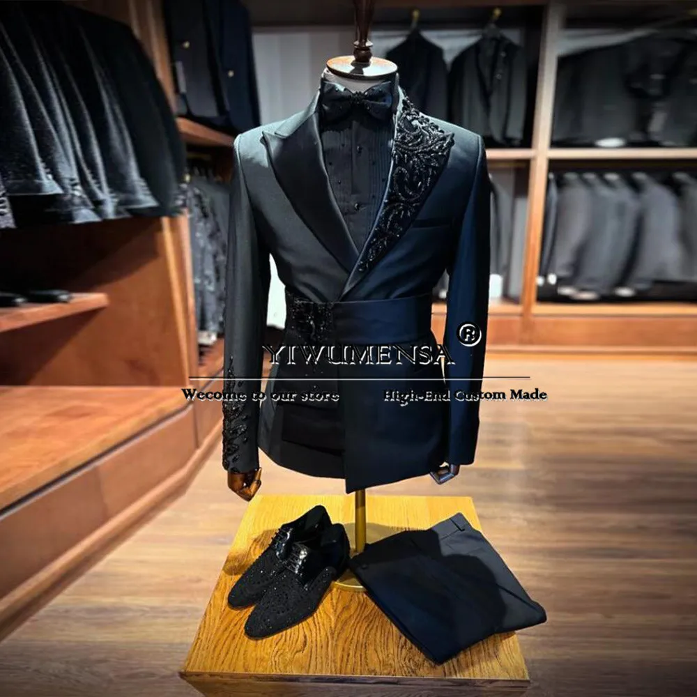 Exclusive Diamond Suits Men For Wedding Bespoke Male Fashion Jacket Pants 2 Pieces Groom Wear Tuxedo Man Formal Dinner Dress