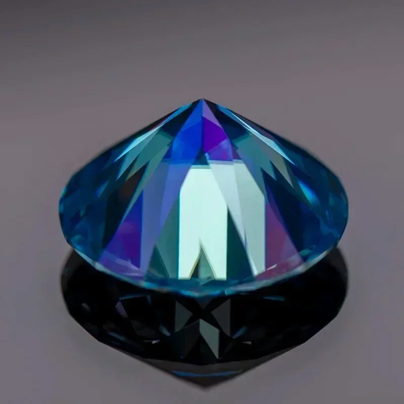 Moissanit-Stein, runder Schliff, Aquamarin-Farbe, für Edelstein-Anhänger, Perlen, hochwertige Schmuckherstellungsmaterialien mit Zertifikat – Detail 4