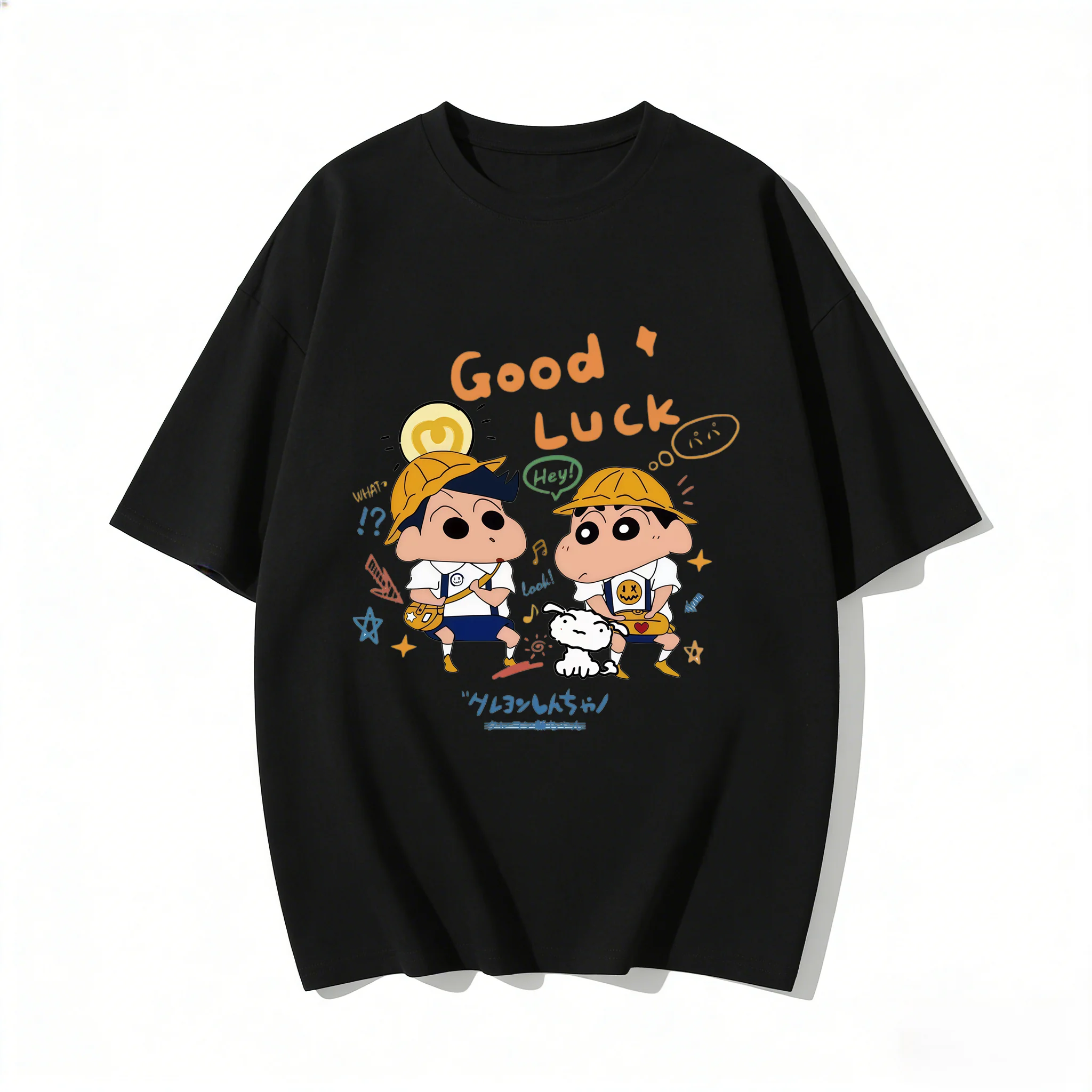 Crayon Shin Chan Good Luck Print Casual T Shirt Cute Anime Short Sleeve Tee for Men Women