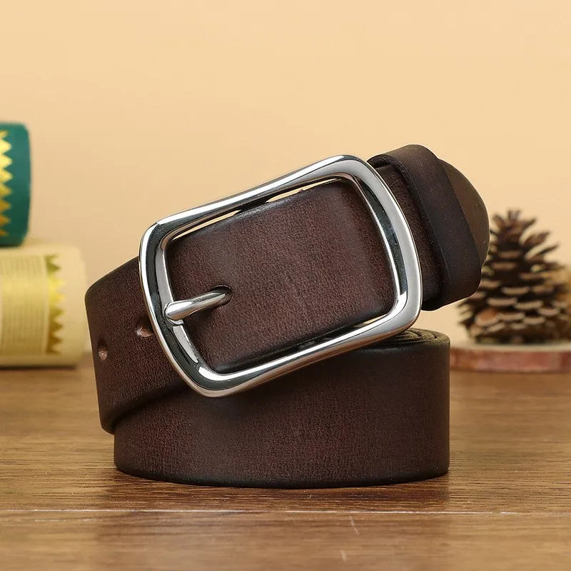 3.8CM wide stainless belt men's needle leather pure versatile casual