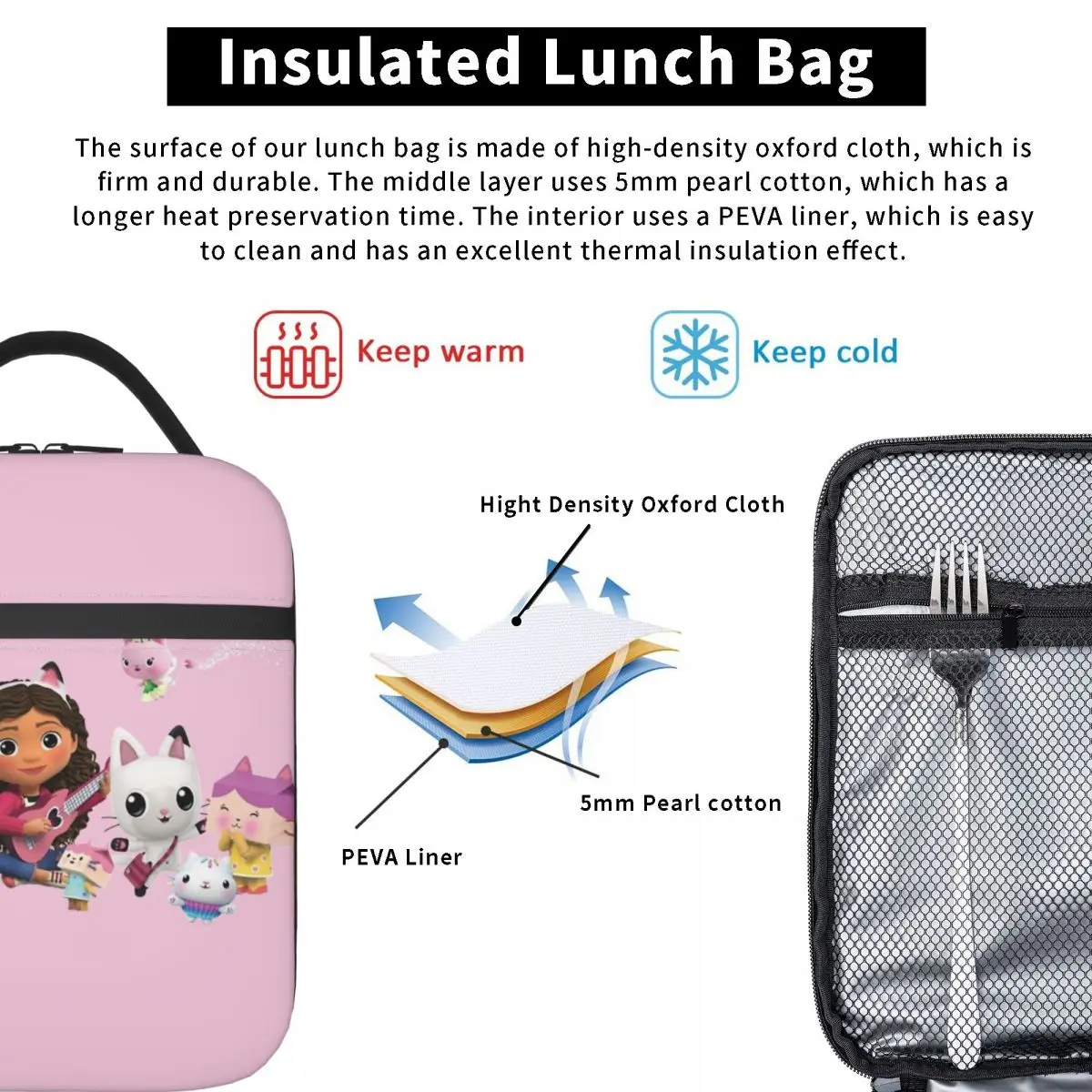 Creative Gabby Dollhouse Sprinkle Party Insulated Lunch Bags Food Bag Portable Thermal Cooler Lunch Box per i viaggi