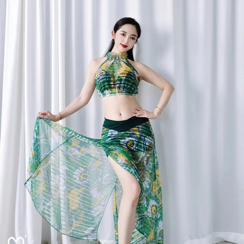 Customized Belly Dance Costumes Set with New Mesh Strapless and Slit Skirt Waist Less Red Polka Dots Not Including Hip Towel