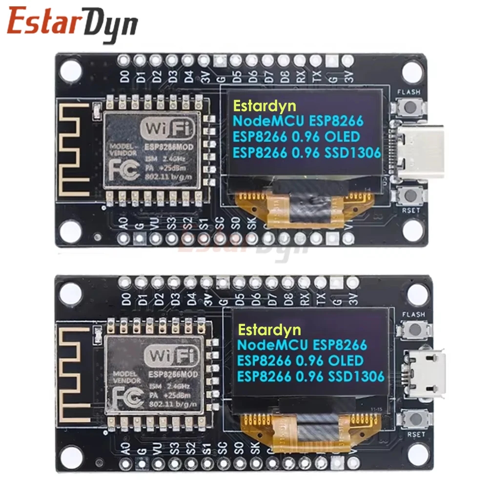 Estardyn NodeMCU ESP8266 V3 With 0.96 OLED Display CH340 ESP-12F WiFi Module TYPE-C USB For MicroPython