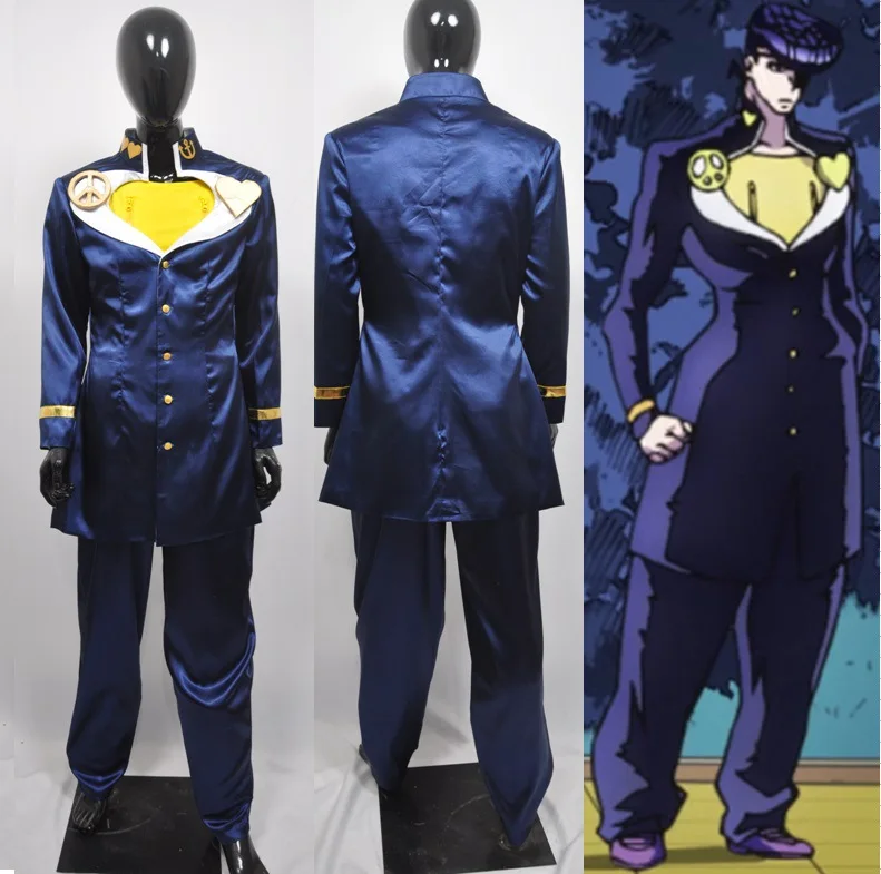 Anime JOJO Bizarre Adventure Josuke Higashikata Cosplay Costume Blue Jacket Uni… - Image 2