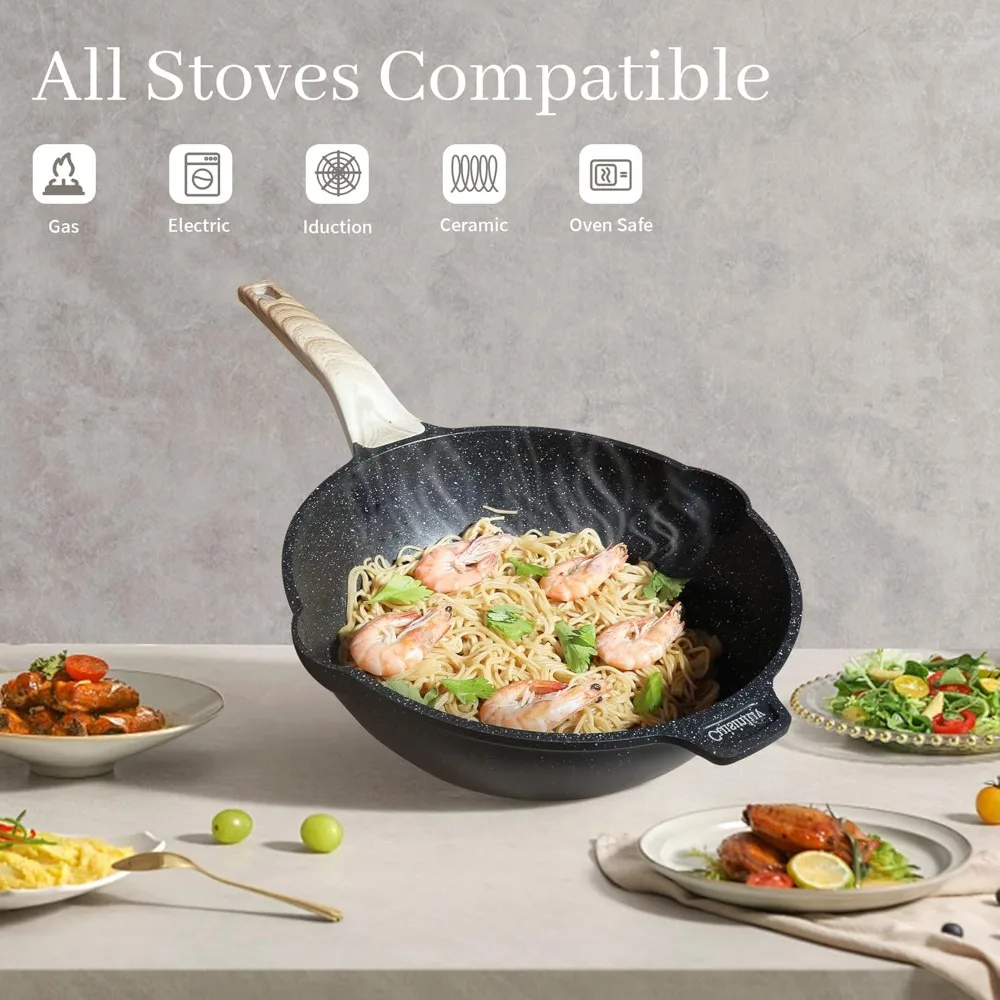 23Pcs Pots and Pans Set Non Stick, Kitchen Cookware Sets, Granite Stone Induction Cookware Non Stick Cooking Set w/Frying Pans,