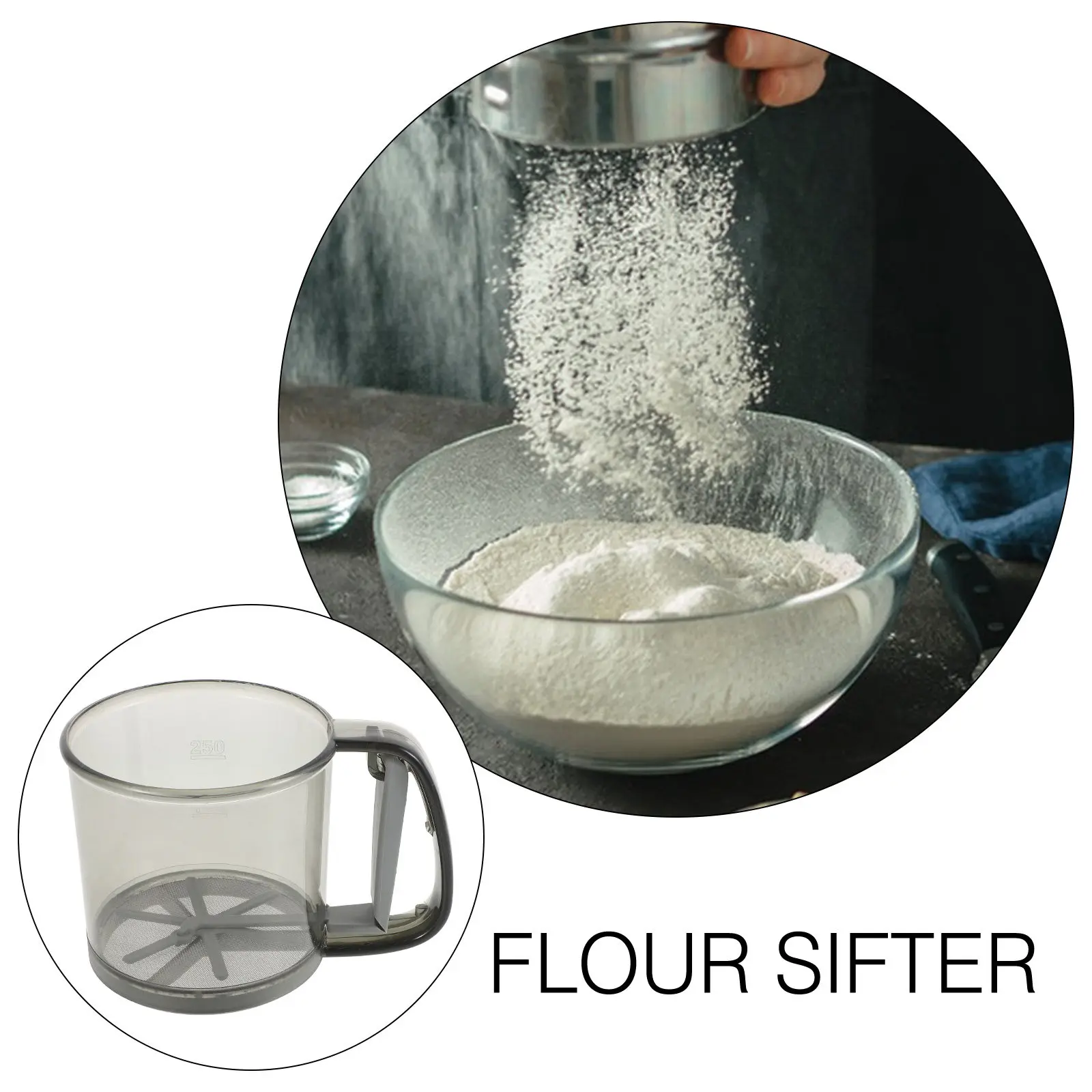 Dual-Layer Semi-Automatic Flour Sifter Handheld Fine Mesh Sugar Shaker for Baking Cakes Pastries Powdered Sugar Dusting Kitchen
