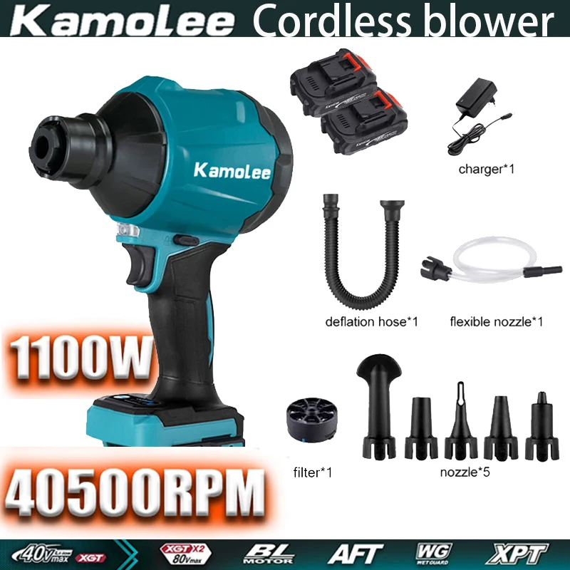 Kamolee 1100W 40500RPM Dedusting Blower (2 Batteries Free) Can Be Applied To Makita 18V Battery