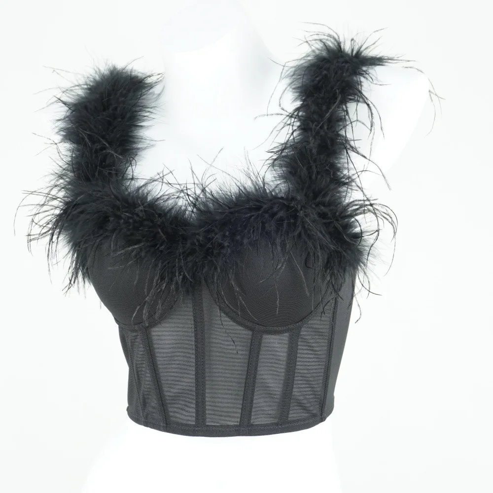 

Fashion Nightclub Sexy Carnival Feather Coat Western Style Ostrich Fishbone Tube Top Shaping Drawstring Slim-Fit Backless Sling