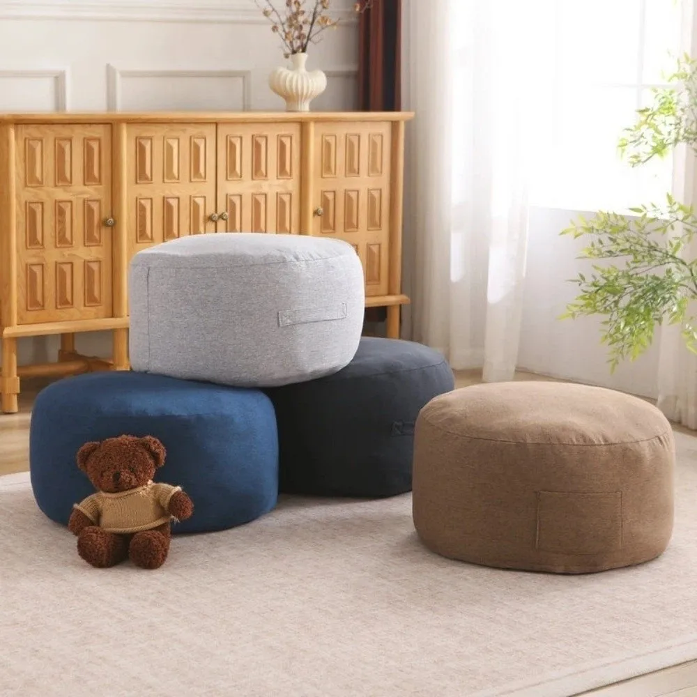 Round Seat Cushion Cover Large Capacity with Pocket Storage Leg Bench Unstuffed Clothes Storage Bag Meditation Use