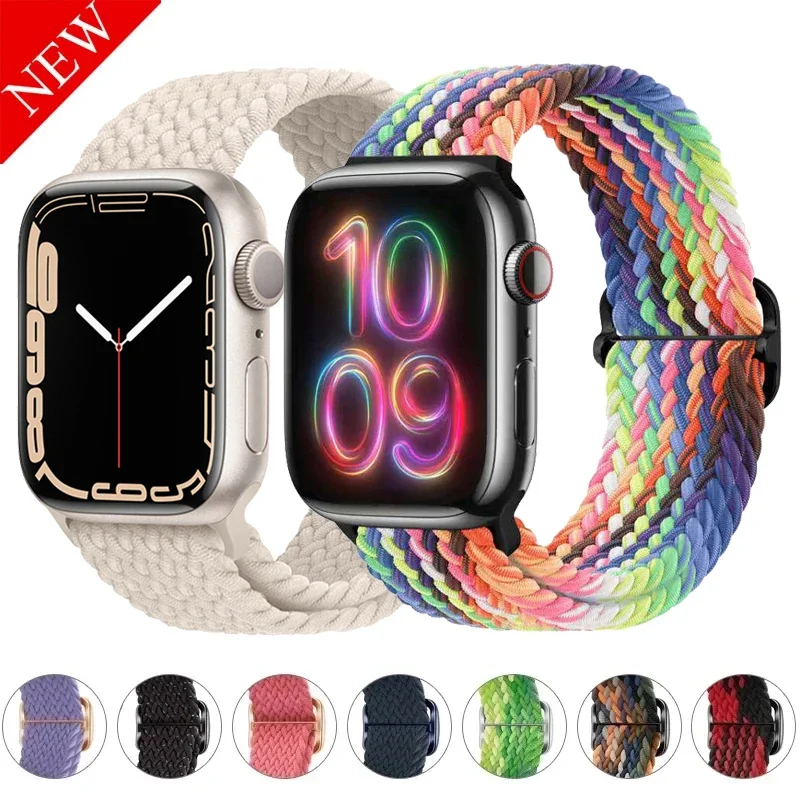 Braided Loop For Apple watch Strap 44 40 45 41 42 38 49mm Ultra2 Elastic Solo bracelet iWatch series 7 se 3 6 Ultra8 9 Band Belt