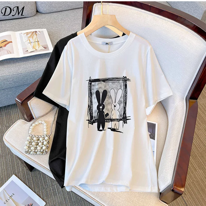 T-shirt Cartoon Print Unisex Tops Black Stones Streetwear Sweatshirt Men Women Tees Female  big