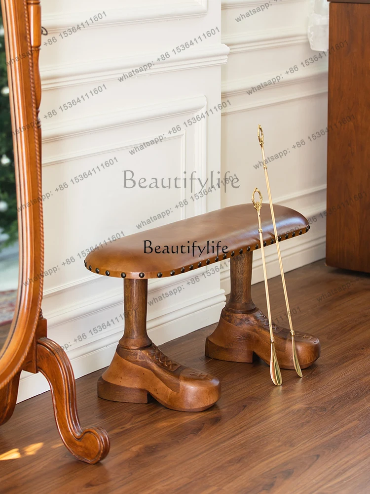

56Solid Wood Shoes Changing Shoe Trying Stool Home Entrance Shoes Wearing Creative Bedroom Bed End Stool