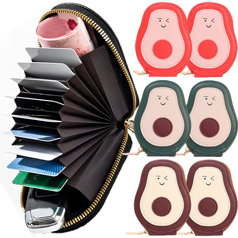 

Fashion Cartoon PU Leather Mini Card Wallet ID Card Protection Holders Avocado Organ Card Bag Multi Slots Large-capacity Wallets