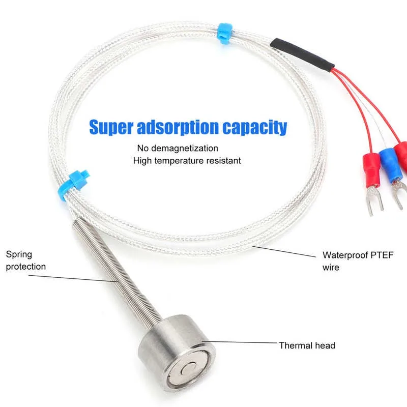 PT100 استشعار درجة الحرارة المغناطيسي مقاوم للماء الامتزاز الثرمستور ‑ 60 إلى + 250 ℃ درجة الحرارة الاستشعار التحقيق