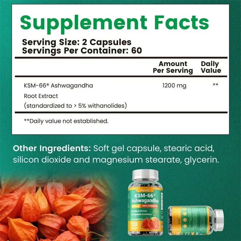 KSM-66 Ashwagandha Supplement - Enhances Energy and Stamina, Relieves Brain and Memory, Relieves Stress, Promotes Deep Sleep